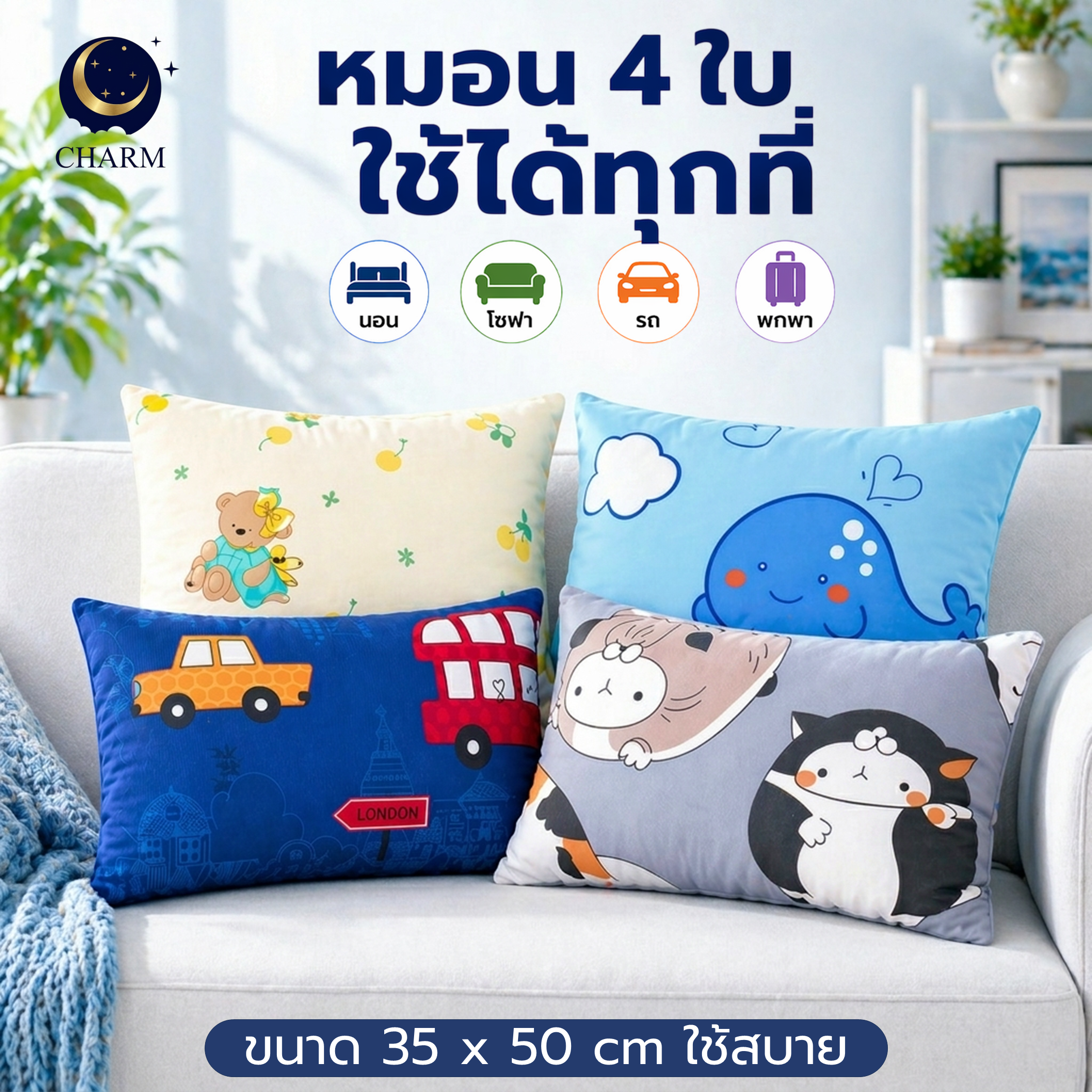 หมอน CHARM 1 ใบ (คละลาย) หมอนอเนกประสงค์ 35X50 ซม._12